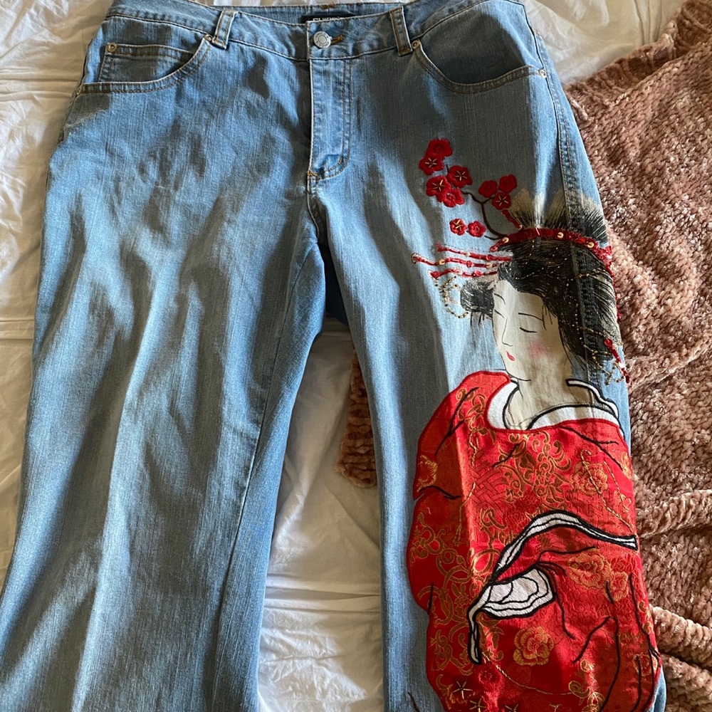 Vintage geisha oriental straight leg jeans